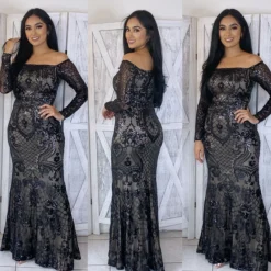 Elizabeth Gala Dress (Black/Nude)