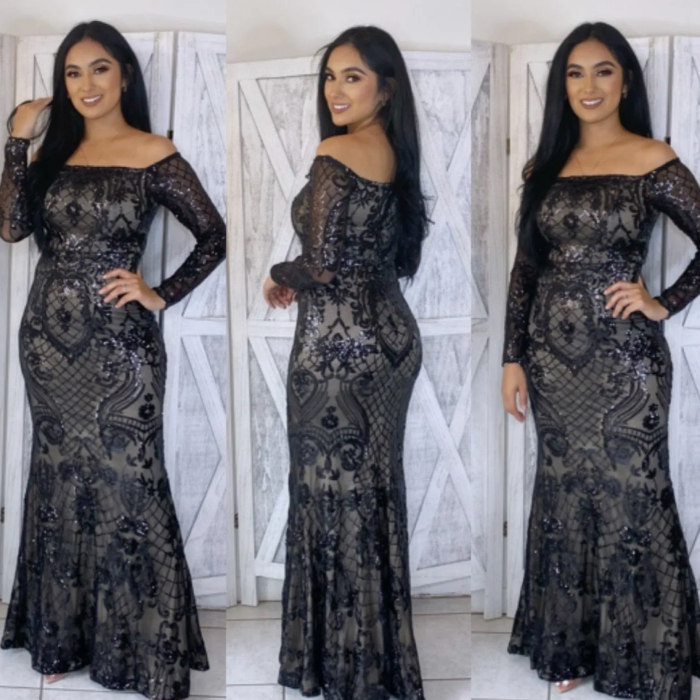 Elizabeth Gala Dress (Black/Nude)