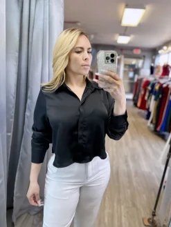 Georgina Satin Top (Black)