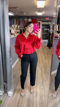 Georgina Satin Top (Red)
